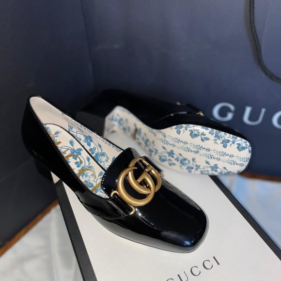 Gucci Shoes - Gucci Womens Calfskin GG Marmont Mid Heel Pump NIB